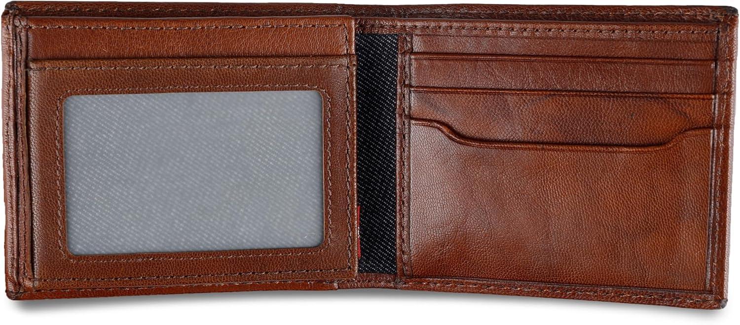 imageLevis Mens Classic Bifold Passcase Wallet with Multiple Card Slots and Id WindowBrown Traveler