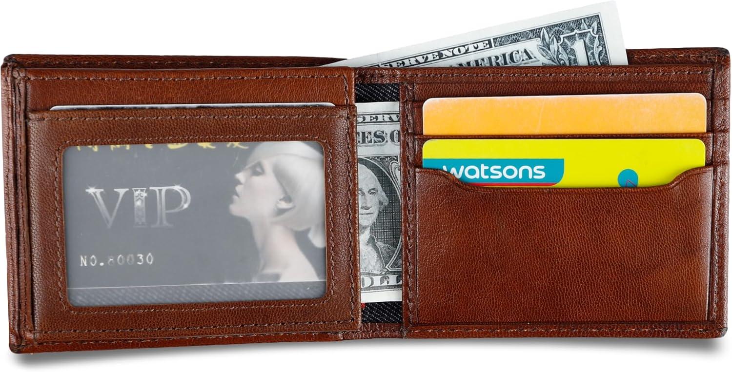 imageLevis Mens Classic Bifold Passcase Wallet with Multiple Card Slots and Id WindowBrown Traveler