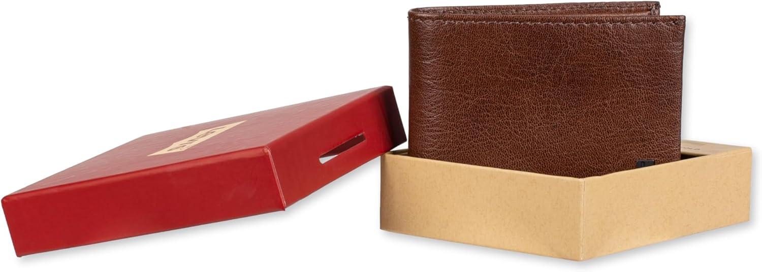 imageLevis Mens Classic Bifold Passcase Wallet with Multiple Card Slots and Id WindowBrown Traveler