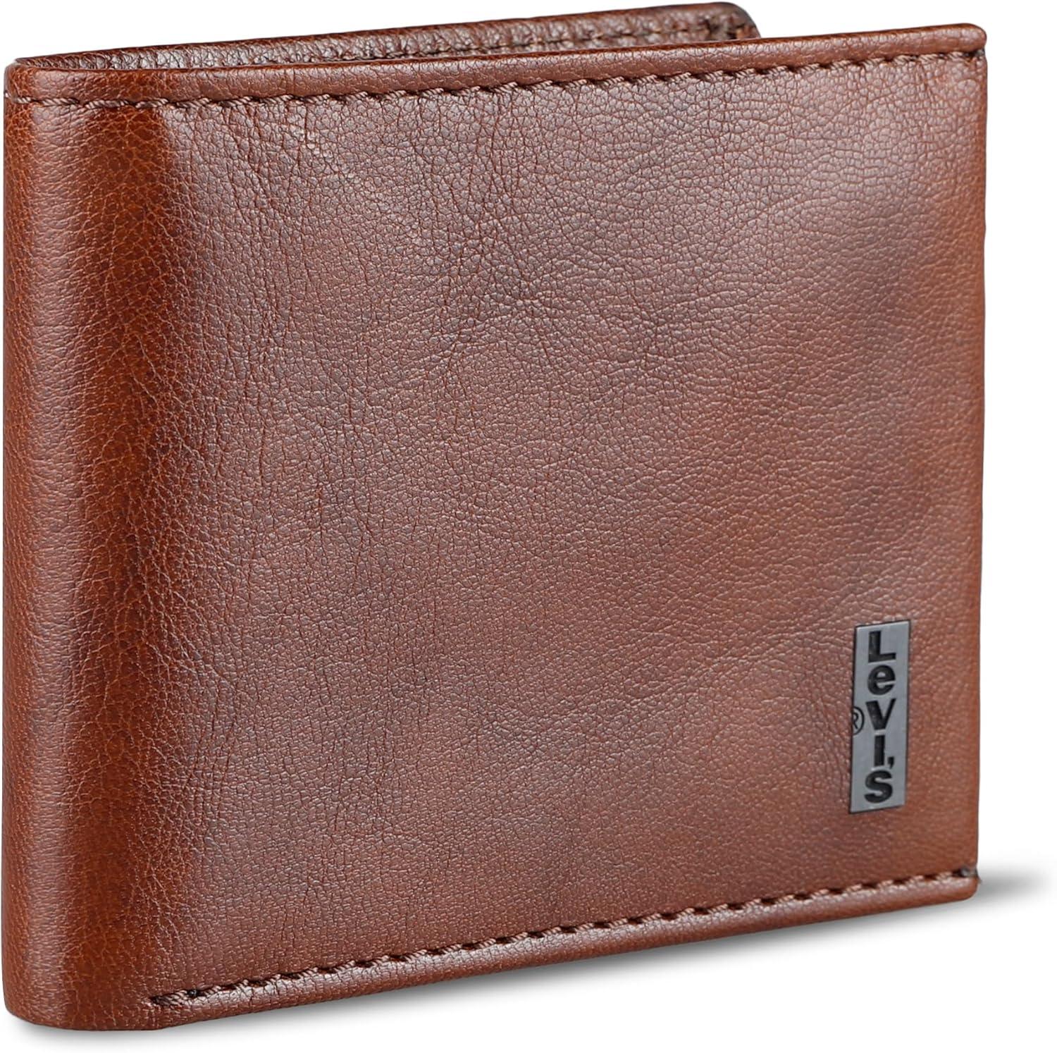 imageLevis Mens Classic Bifold Passcase Wallet with Multiple Card Slots and Id WindowBrown Traveler