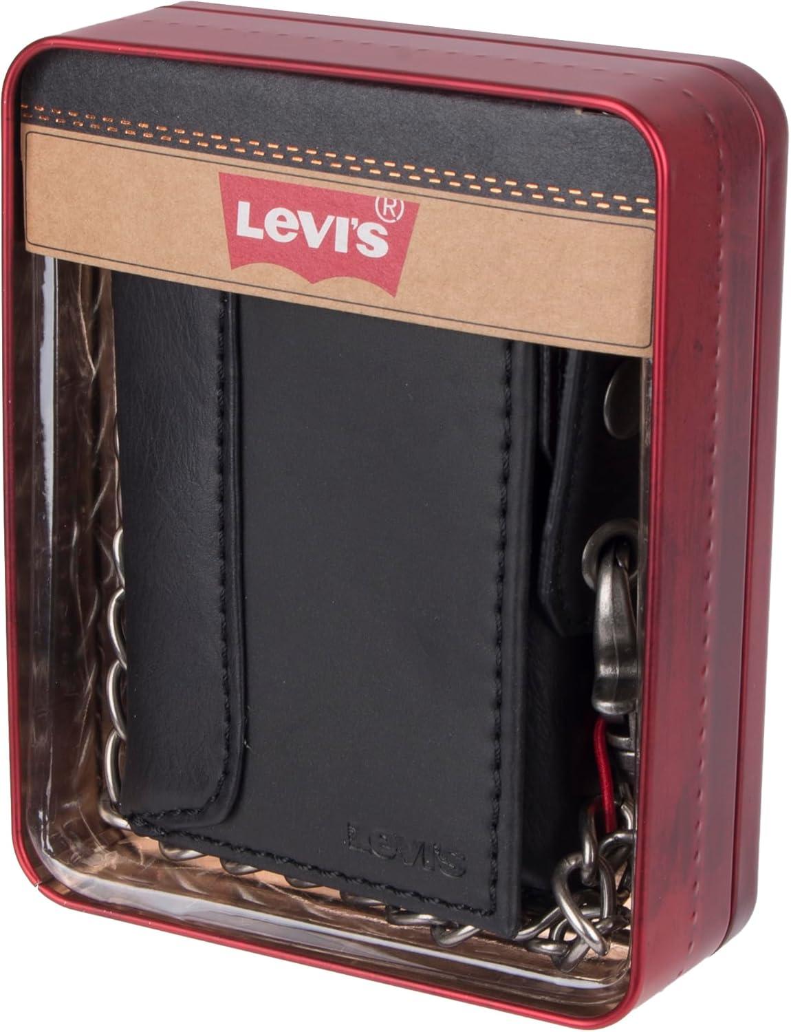 imageLevis Mens Trifold WalletSleek and Slim Includes Id Window and Credit Card HolderBlack Chain