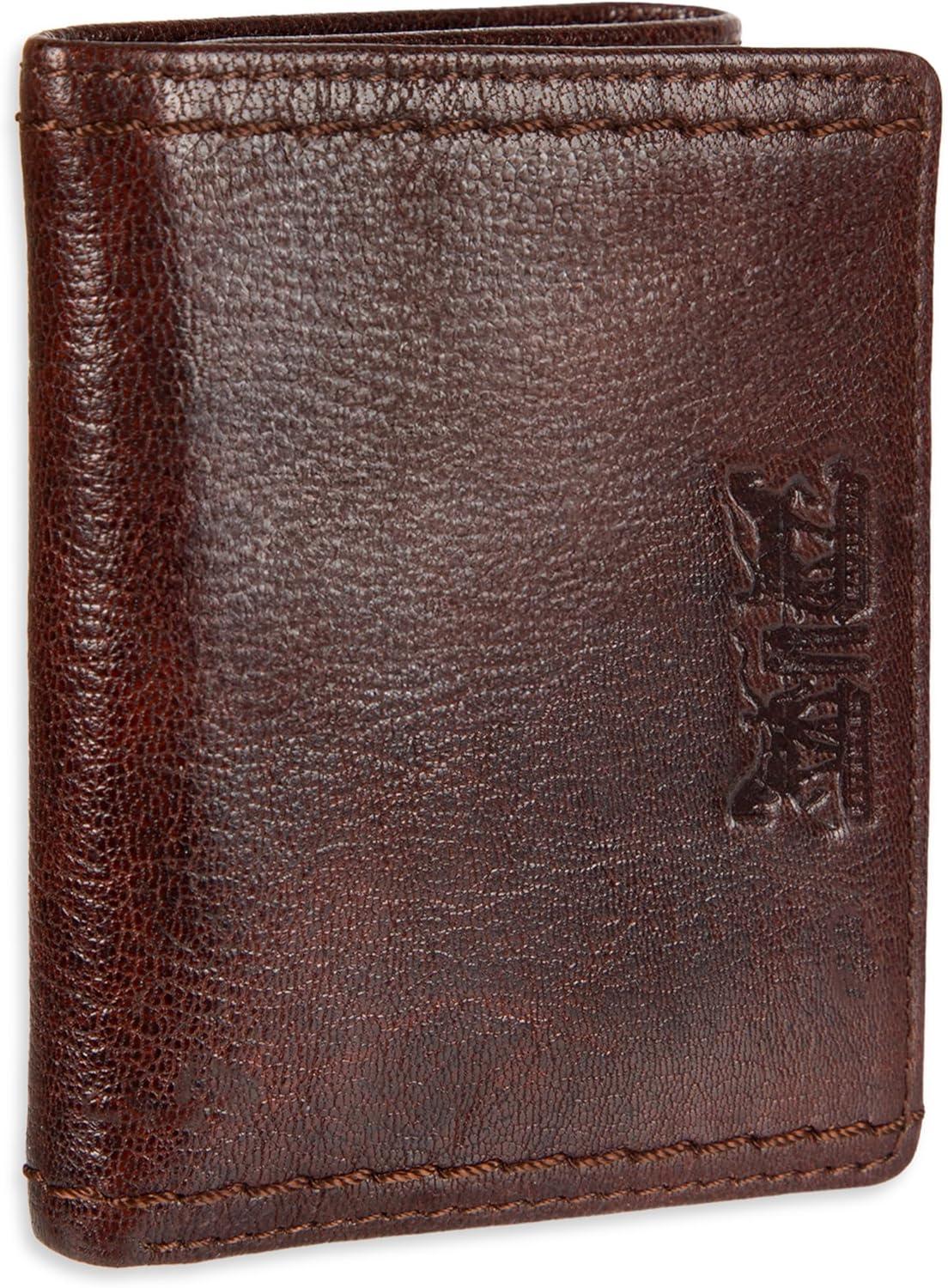 imageLevis Mens Trifold WalletSleek and Slim Includes Id Window and Credit Card HolderBrown Heavy Stitch