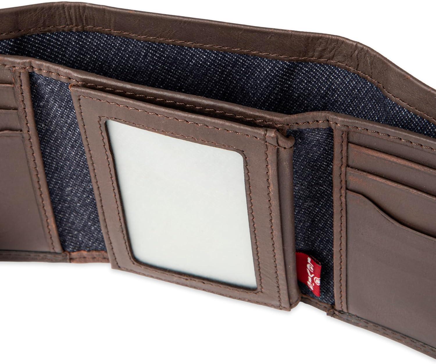 imageLevis Mens Trifold WalletSleek and Slim Includes Id Window and Credit Card HolderBrown Xcap