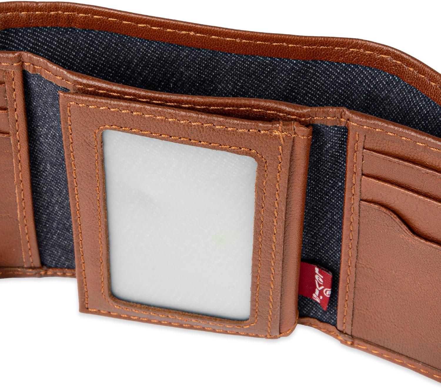imageLevis Mens Trifold WalletSleek and Slim Includes Id Window and Credit Card HolderTan Xcap