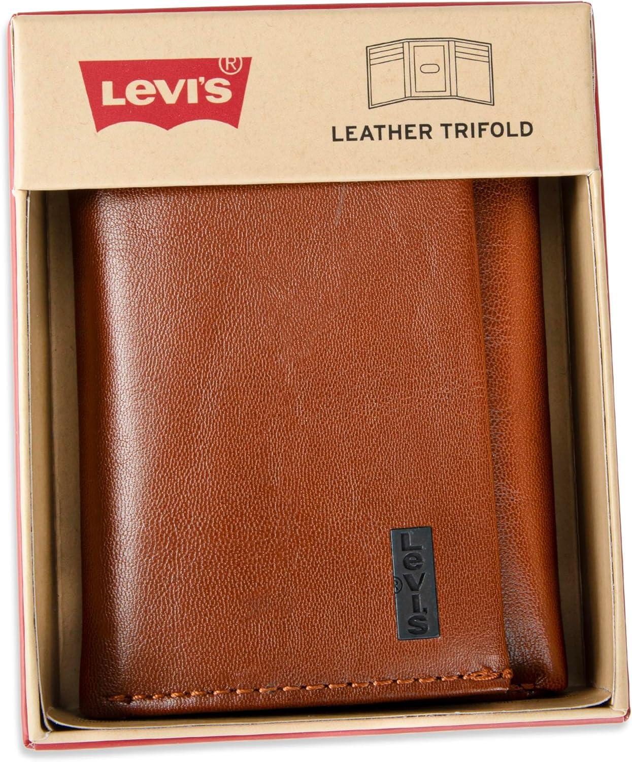 imageLevis Mens Trifold WalletSleek and Slim Includes Id Window and Credit Card HolderTan Xcap