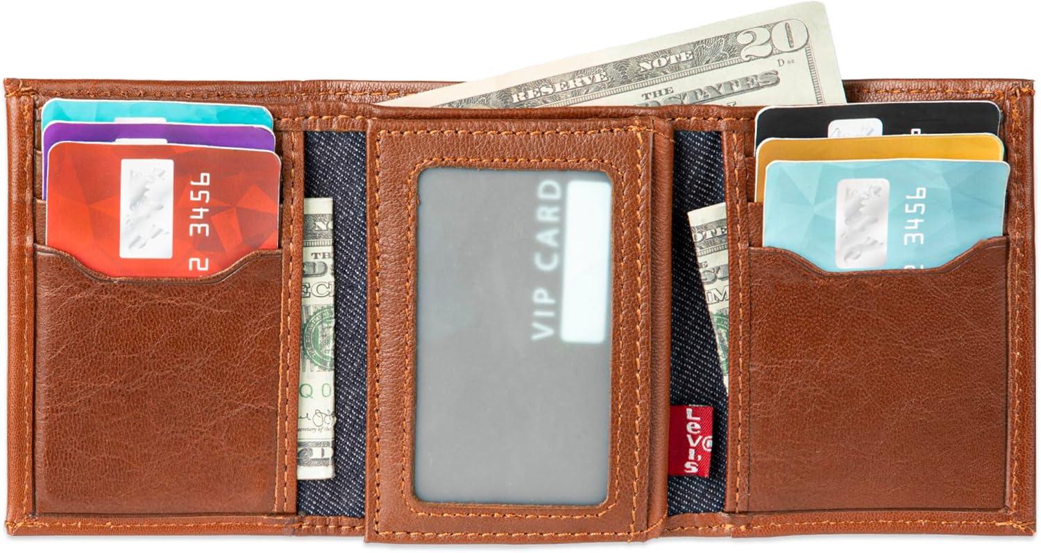 imageLevis Mens Trifold WalletSleek and Slim Includes Id Window and Credit Card HolderTan Xcap