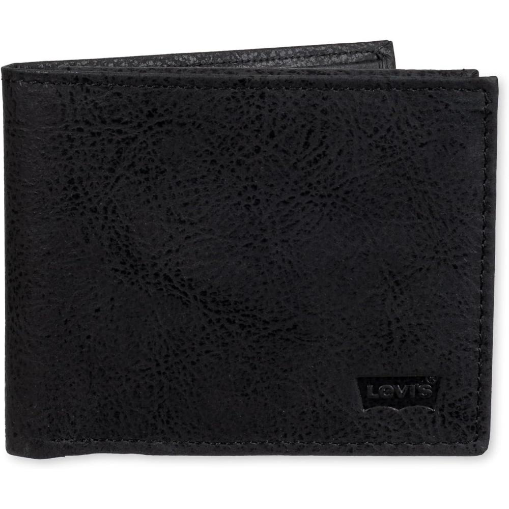 imageLevis Mens Classic Bifold Passcase Wallet with Multiple Card Slots and Id WindowBlack Embossed