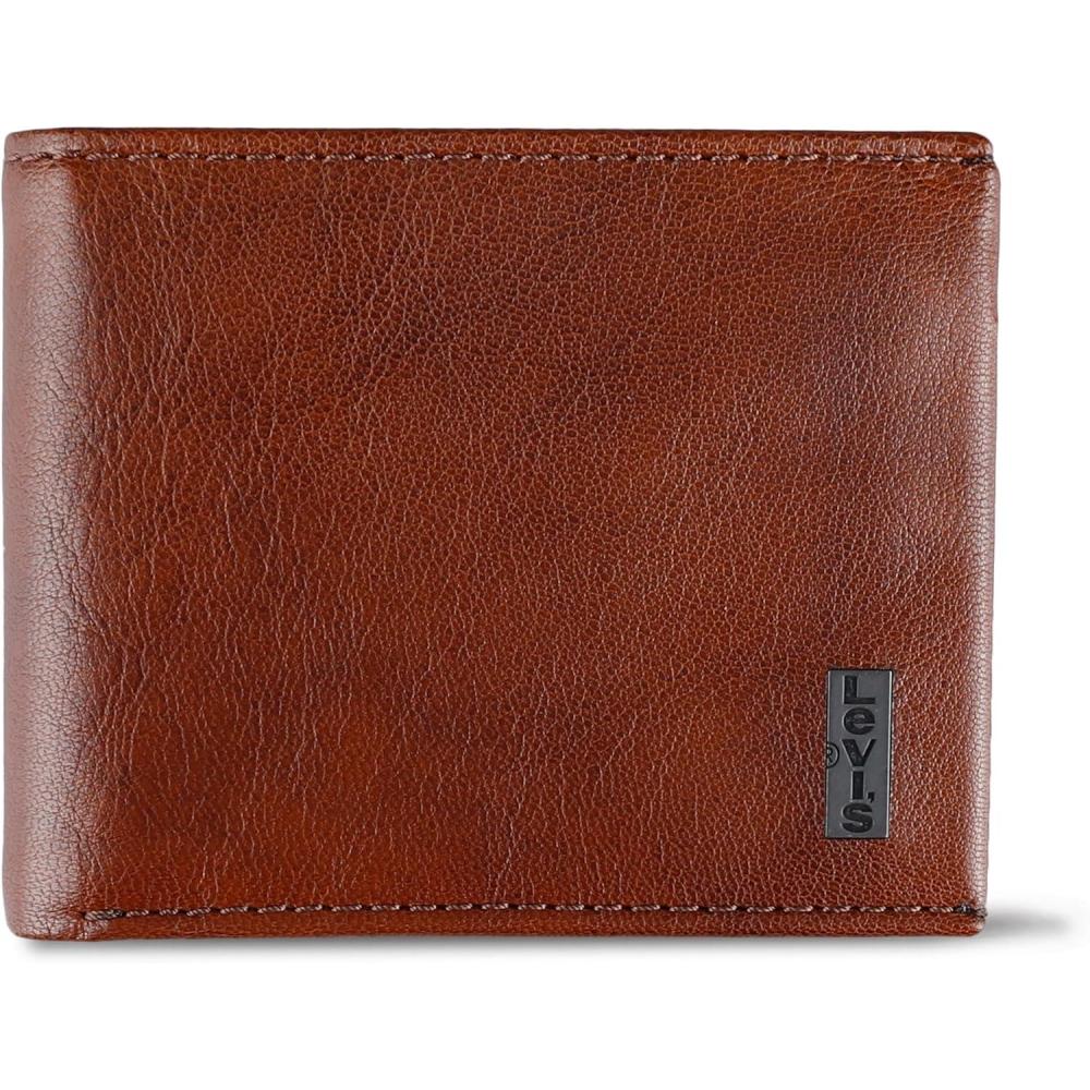 imageLevis Mens Classic Bifold Passcase Wallet with Multiple Card Slots and Id WindowBrown Traveler