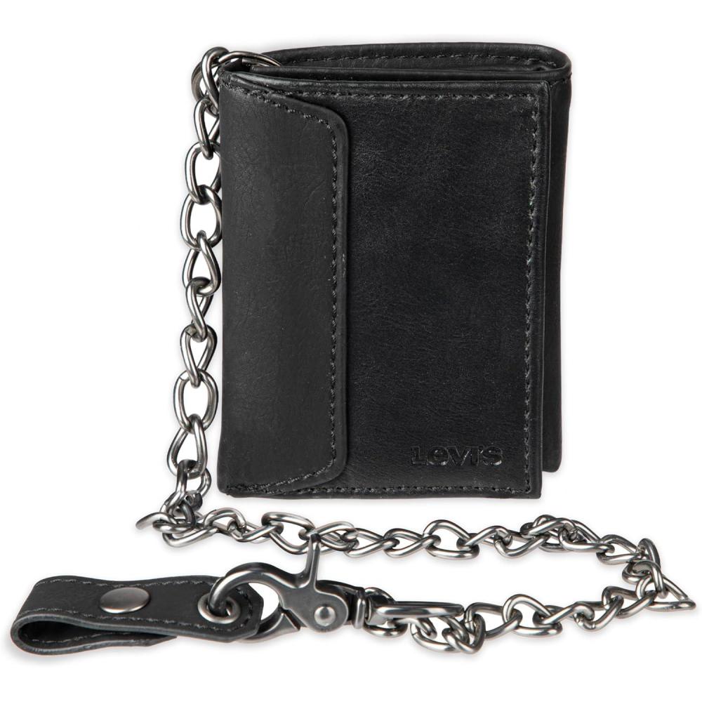 imageLevis Mens Trifold WalletSleek and Slim Includes Id Window and Credit Card HolderBlack Chain