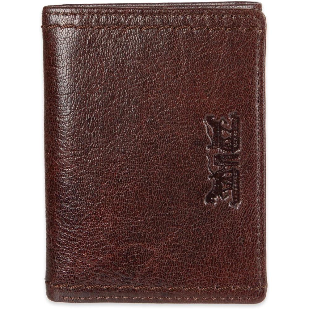 imageLevis Mens Trifold WalletSleek and Slim Includes Id Window and Credit Card HolderBrown Heavy Stitch