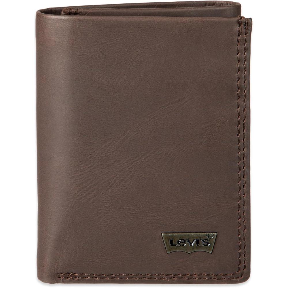 imageLevis Mens Trifold WalletSleek and Slim Includes Id Window and Credit Card HolderBrown Xcap
