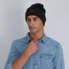 imageLevis Mens Cozy Knit Cuffed Logo Patch Beanie HatsStriped Charcoal