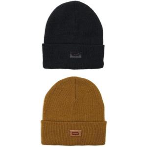 imageLevis All Season Comfy Leather Logo Patch Cuffed Hero BeanieBlack Solid  Tan Solid