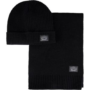 imageLevis Mens Classic Winter Warm Knit Beanie Hat and Scarf SetBlack Ribbed