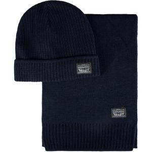 imageLevis Mens Classic Winter Warm Knit Beanie Hat and Scarf SetNavy Ribbed