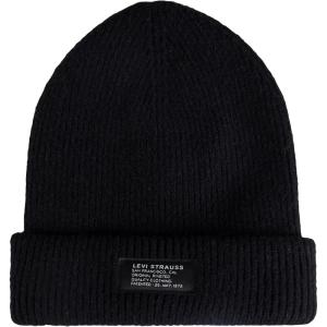 imageLevis Mens Cozy Knit Cuffed Logo Patch Beanie HatsRibbed Black