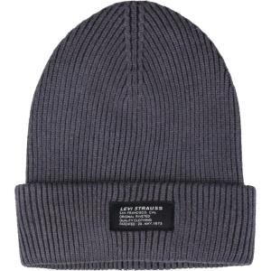 imageLevis Mens Cozy Knit Cuffed Logo Patch Beanie HatsRibbed Charcoal