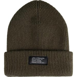 imageLevis Mens Cozy Knit Cuffed Logo Patch Beanie HatsRibbed Olive