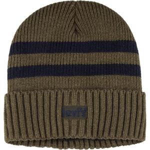 imageLevis Mens Cozy Knit Cuffed Logo Patch Beanie HatsStriped Olive
