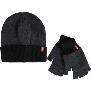 imageLevis Mens Reversible Warm Winter Beanie with Fingerless Glove SetCharcoalBlack