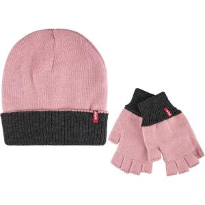 imageLevis Mens Reversible Warm Winter Beanie with Fingerless Glove SetPinkGrey