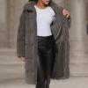 imageLevis Womens Long Length Patchwork Quilted Teddy CoatCarbon Grey