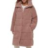 imageLevis Womens Long Length Patchwork Quilted Teddy CoatMauve