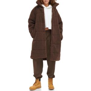 imageLevis Womens Long Length Patchwork Quilted Teddy CoatChocolate Brown
