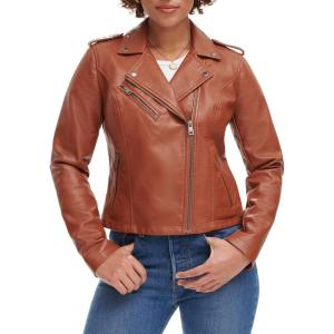 imageLevis Womens The Classic Faux Leather Moto Jacket Regular ampamp Plus SizeCamel Brown