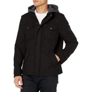 imageLevis Mens Wool Blend Hooded Military Jacket Regular ampamp Big ampamp Tall SizesBlack