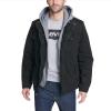 imageLevis Mens Washed Cotton Hooded Military JacketBlackSherpa Lined