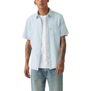 imageLevis Mens Classic 1 Pocket Short Sleeve Button Up Shirt Also Available in BigEddie Stripe Niagara Mist Cotton Linen