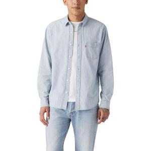 imageLevis Mens Classic One Pocket Long Sleeve Button Up ShirtNew Cinder Light Wash Striped Chambray