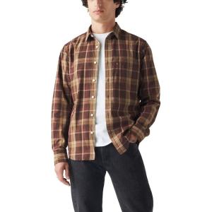 imageLevis Mens Classic One Pocket Long Sleeve Button Up ShirtNew Rider Plaid Chicory Coffee