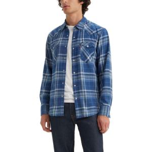 imageLevis Mens Classic Western Shirt Also Available in Big ampamp TallNew Crater Indigo Plaid
