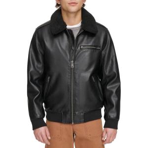 imageLevis Mens Faux Leather Aviator Bomber Jacket with Sherpa CollarBlack