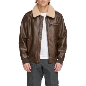 imageLevis Mens Faux Leather Aviator Bomber Jacket with Sherpa CollarBrown