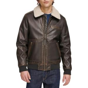 imageLevis Mens Faux Leather Aviator Bomber Jacket with Sherpa CollarDark Brown