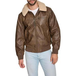 imageLevis Mens Faux Leather Aviator Bomber Jacket with Sherpa CollarLight Brown