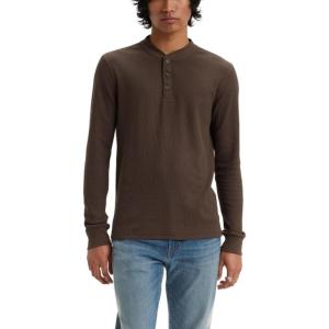 imageLevis Mens Long Sleeve Thermal 3 Button HenleyChocolate Brown
