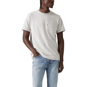imageLevis Mens Short Sleeve Classic Pocket Tee Available in BigDerby Stripe Light Grey Heather Jersey