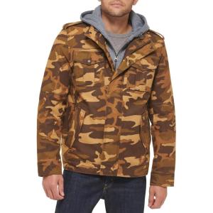 imageLevis Mens Washed Cotton Hooded Military JacketBrown CamoSherpa Lined