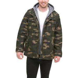 imageLevis Mens Washed Cotton Hooded Military JacketCamoSherpa Lined