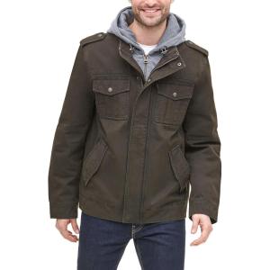 imageLevis Mens Washed Cotton Hooded Military JacketDark BrownQuilted Lining