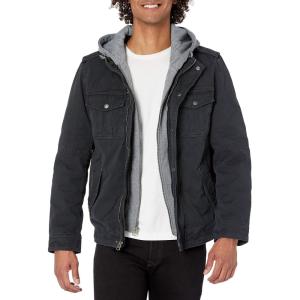 imageLevis Mens Washed Cotton Hooded Military JacketNavyQuilted Lining