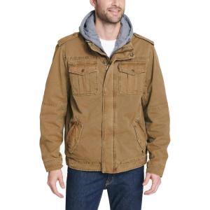 imageLevis Mens Washed Cotton Hooded Military JacketWorker BrownQuilted Lining
