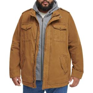 imageLevis Mens Washed Cotton Hooded Military JacketWorker BrownSherpa Lined