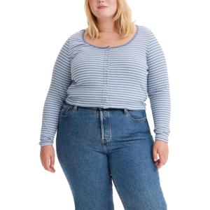 imageLevis Womens Britt Snap Front Top Also Available in PlusNew Bikini Stripe Hydrangea Stripe