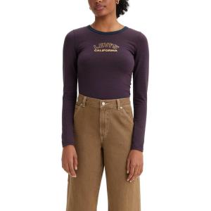 imageLevis Womens Graphic Long Sleeve Rickie TeeNew Minimal Sport Arched Logo Nancy Stripe