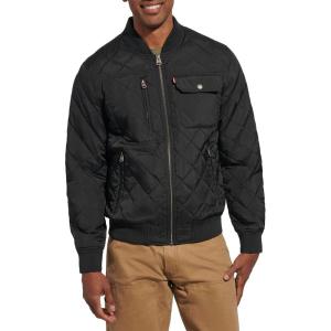 imageLevis Mens Diamond Quilted Bomber JacketNew Black Dry Touch Nylon